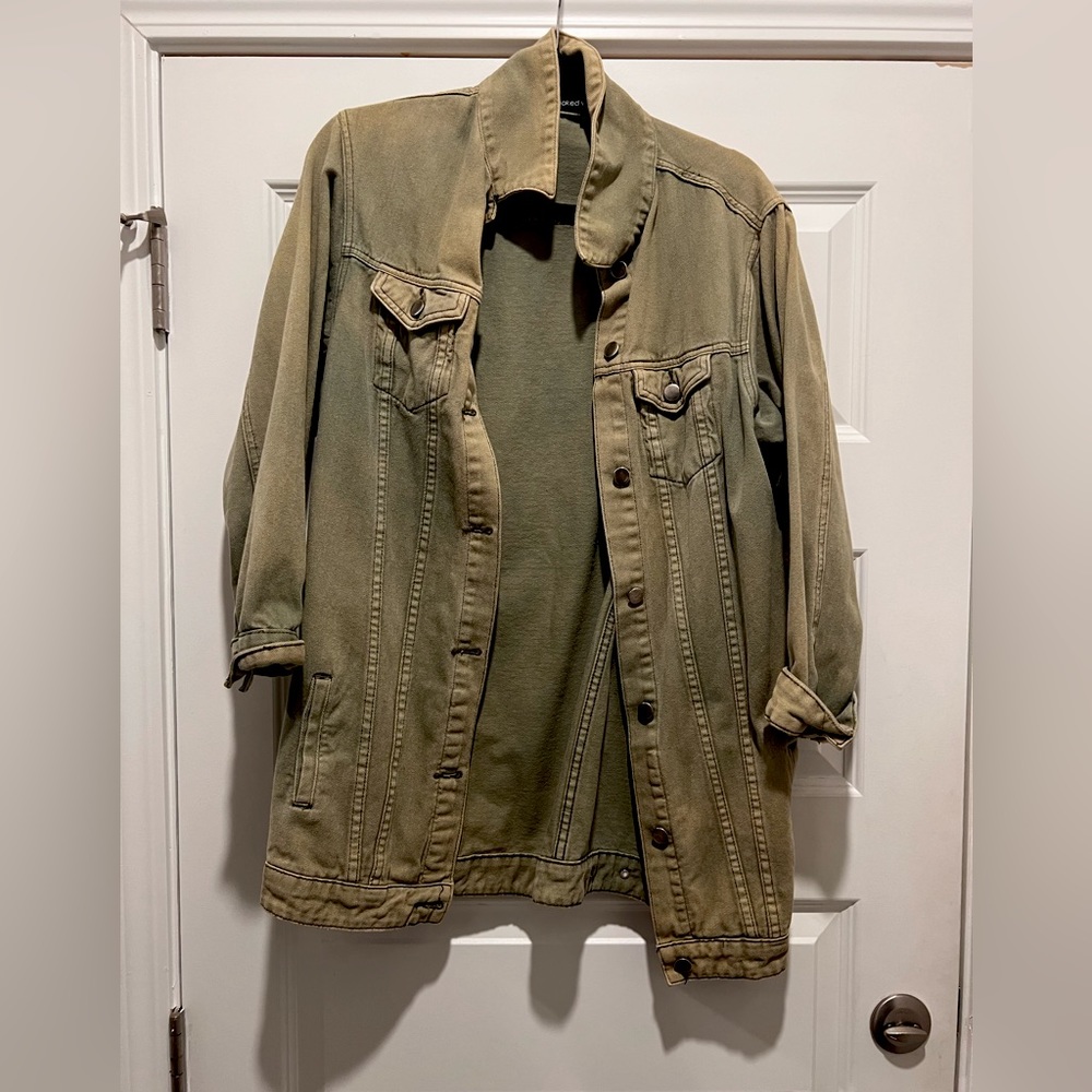 Naked Wardrobe Green distressed denim jacket